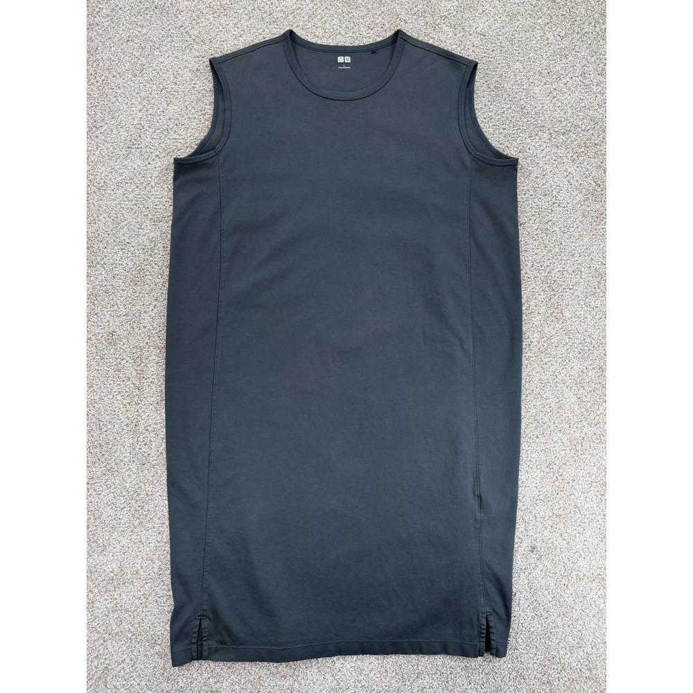 Uniqlo Cotton Sleeveless Midi Dress w/Belt Option Womens L Monochrome Minimalist - Picture 3 of 9